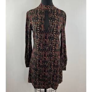 EARTHBOUND Black Multi Paisley Boho Keyhole Open Back Stretch Viscose Dress S
